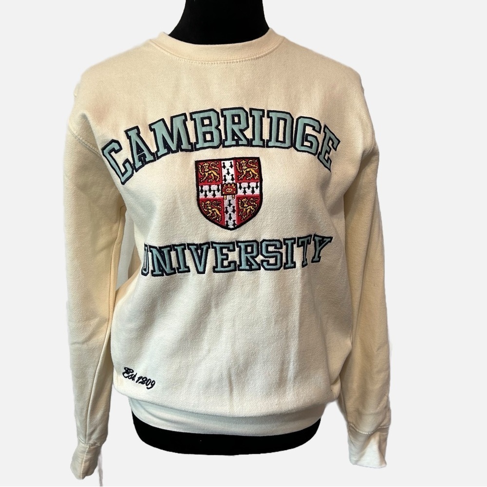 Cambridge University Women Sweatshirt Cream Medium Academia Preppy Collegiate